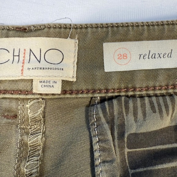 Anthropologie Chino Relaxed Olive Green Cropped Pants Side Stripe‎ 28 - Picture 5 of 16